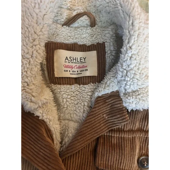 Ashley Sherpa Lined Corduroy Jacket Womens Small Brown Utility Button Front Coat - Picture 2 of 6